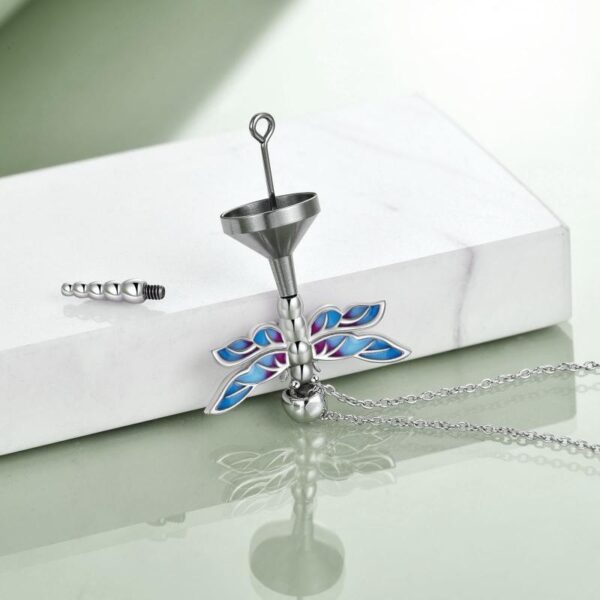 Sterling Silver Dragonfly Urn for Ashes Opal Dragonfly Cremation Necklace Jewelry - Image 2