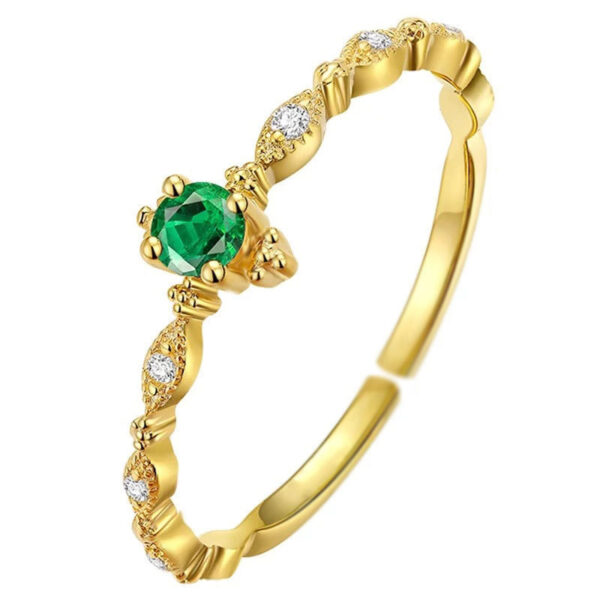 S925 Sterling Silver 14K Yellow Gold Plated Emerald Ring - Image 5