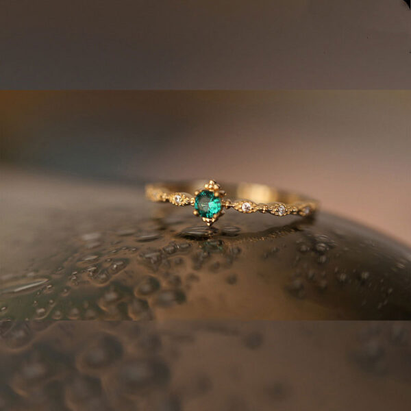 S925 Sterling Silver 14K Yellow Gold Plated Emerald Ring - Image 3