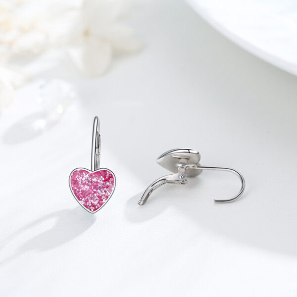 925 Sterling Silver Heart Leverback Sleeper Small 10mm Heart Dangle Hoop Earrings - Image 2