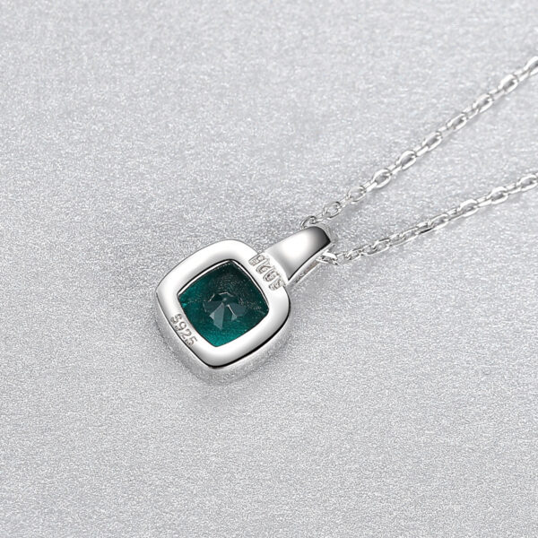 925 Sterling Silver Emerald Square Zircon-inlaid Pendant Fashion Short Necklace Women's - Image 2