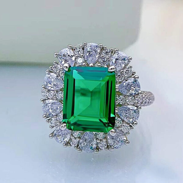 Women's Sterling Silver Temperamental Emerald Cut Inlaid High Carbon Rhinestone Ring - Image 7