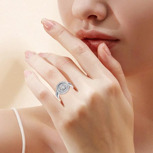 Cubic Zirconia Rings Set 925 Sterling Silver Double Halo Stackable Guard Enhancer Ring Jewelry For Women - Image 2