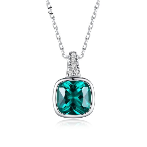 925 Sterling Silver Emerald Square Zircon-inlaid Pendant Fashion Short Necklace Women's - Image 5
