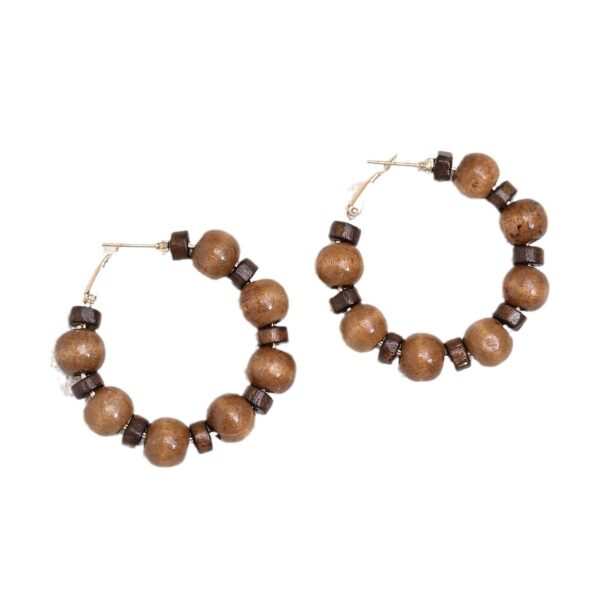 Korean Style Retro Graceful Personality High-grade Round Wooden Wooden Bead Beaded Ear Ring - Image 4