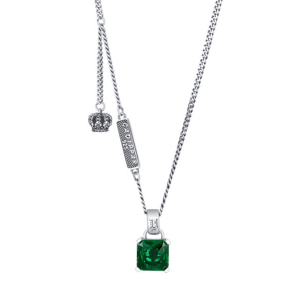 S925 Silver Emerald Necklace Women Retro Fashion Charm Crown Collar Chain Hip Hop Personality Sweater Chain - Image 2