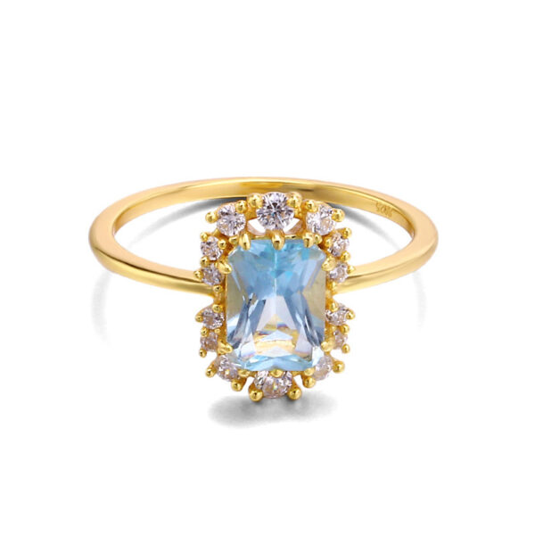 Inlaid with Zircon Blue Stone Ring Jewelry Ladies Fashion Party Jewelry Girlfriend Surprise Gift - Image 2