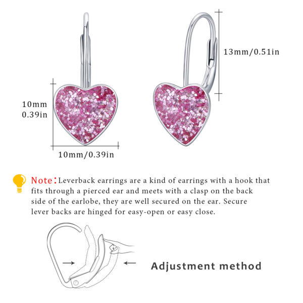925 Sterling Silver Heart Leverback Sleeper Small 10mm Heart Dangle Hoop Earrings - Image 4