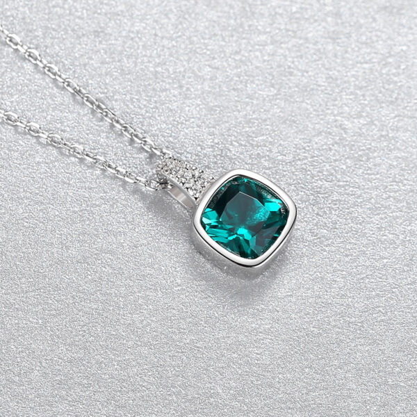 925 Sterling Silver Emerald Square Zircon-inlaid Pendant Fashion Short Necklace Women's - Image 10
