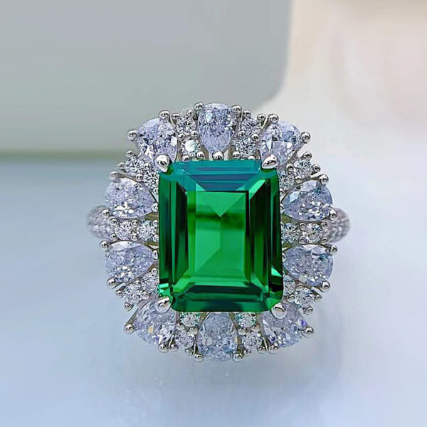 Women's Sterling Silver Temperamental Emerald Cut Inlaid High Carbon Rhinestone Ring - Image 2