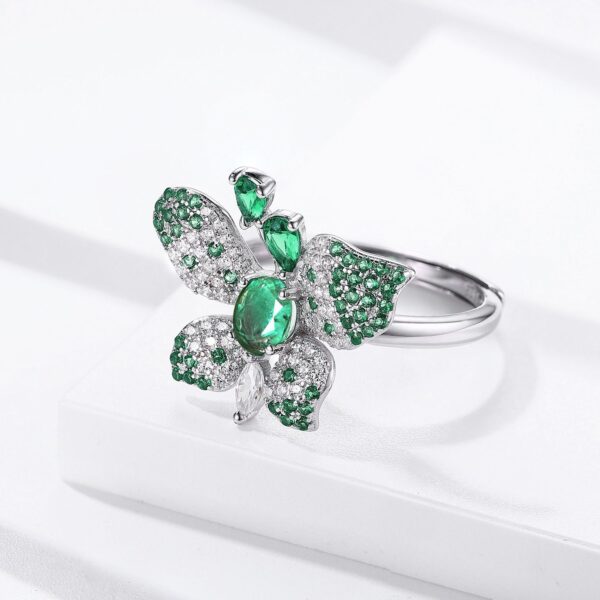 Partysu Butterfly Shape Ring S925 Silver Inlay Natural Emerald - Image 4