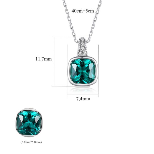 925 Sterling Silver Emerald Square Zircon-inlaid Pendant Fashion Short Necklace Women's - Image 3
