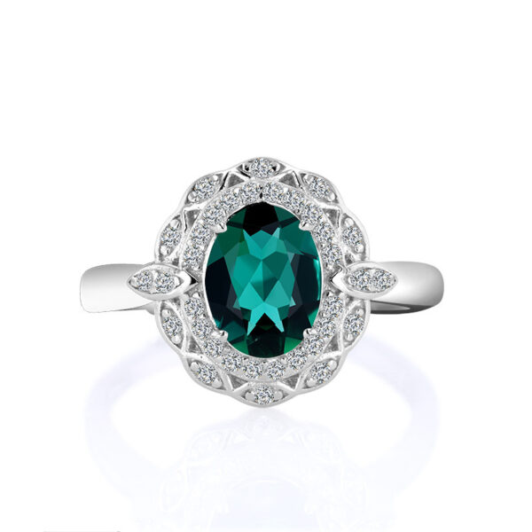 Emerald Ring Women's S925 Silver Opening Adjustable Ring - Image 2
