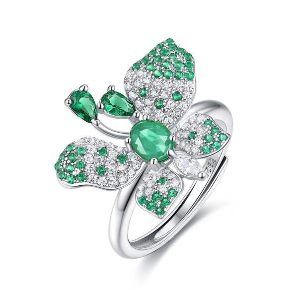 Partysu Butterfly Shape Ring S925 Silver Inlay Natural Emerald - Image 7