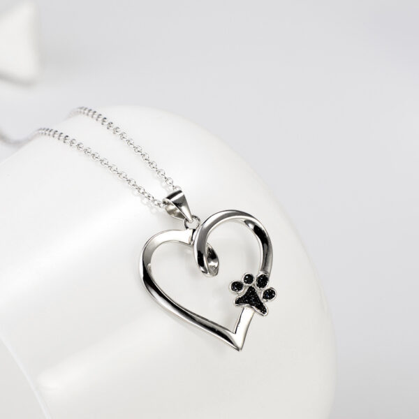 Dog Paw Diamond Heart Pendant Necklace for Women - Image 3