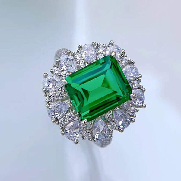Women's Sterling Silver Temperamental Emerald Cut Inlaid High Carbon Rhinestone Ring - Image 3
