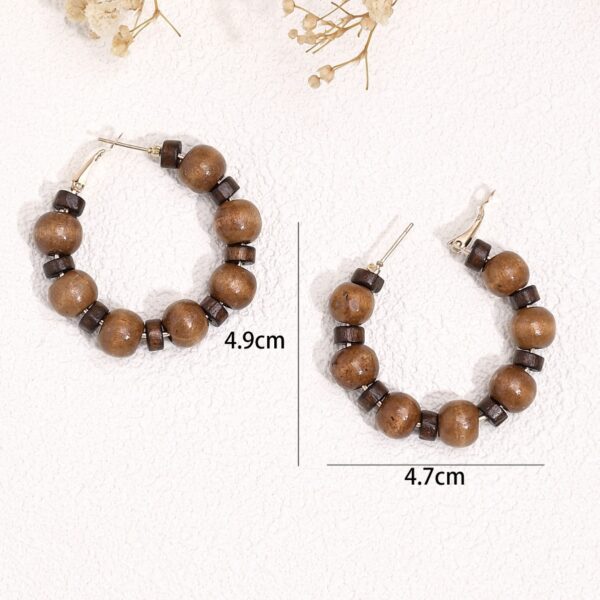 Korean Style Retro Graceful Personality High-grade Round Wooden Wooden Bead Beaded Ear Ring - Image 3
