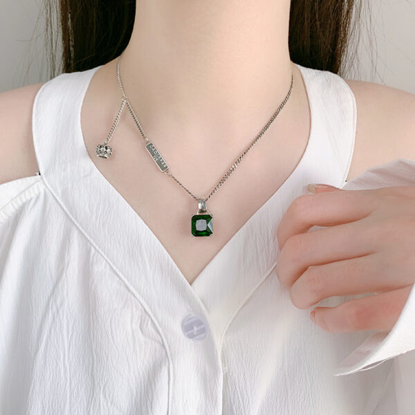 S925 Silver Emerald Necklace Women Retro Fashion Charm Crown Collar Chain Hip Hop Personality Sweater Chain - Image 3