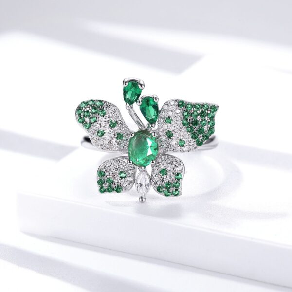 Partysu Butterfly Shape Ring S925 Silver Inlay Natural Emerald - Image 9
