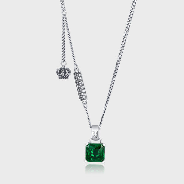 S925 Silver Emerald Necklace Women Retro Fashion Charm Crown Collar Chain Hip Hop Personality Sweater Chain - Image 5