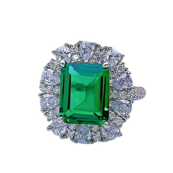 Women's Sterling Silver Temperamental Emerald Cut Inlaid High Carbon Rhinestone Ring - Image 6