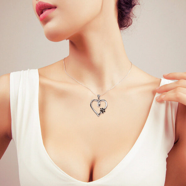 Dog Paw Diamond Heart Pendant Necklace for Women