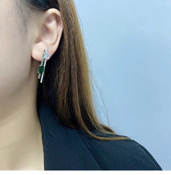 S925 Sterling Silver Stud Earrings Emerald - Image 2