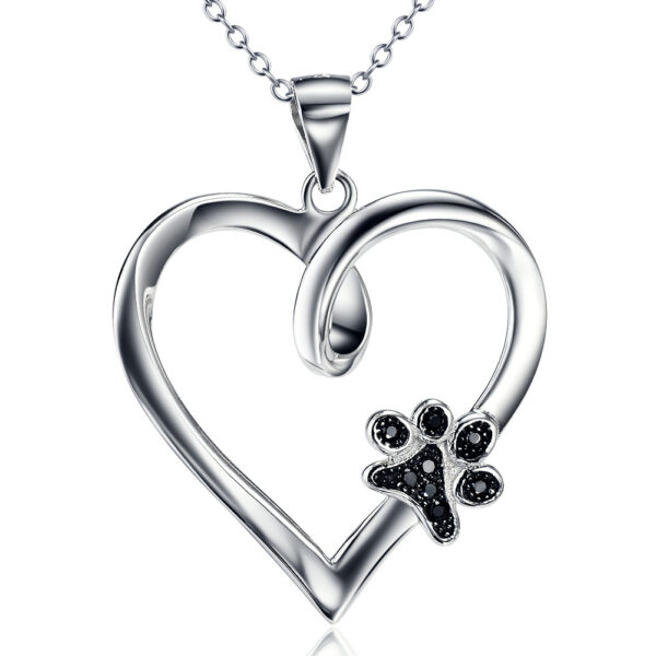 Dog Paw Diamond Heart Pendant Necklace for Women - Image 2